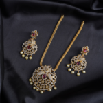 Royal Ruby Peacock Pendant Set with Pearl Accents