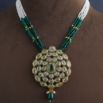 Emerald Green Kundan Polki Beaded Pendant