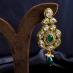Emerald Green Kundan Polki Beaded Pendant - Image 3