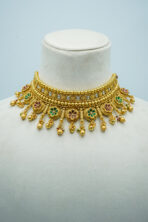 Golden Bloom White Floral Choker | Designer Carved Petal & Crystal Fashion Set in Gold Tone - Image 2