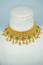 Golden Bloom White Floral Choker | Designer Carved Petal & Crystal Fashion Set in Gold Tone