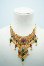 Royal Antique Gaani Set with Earrings - Emerald & Ruby Accents - Image 3
