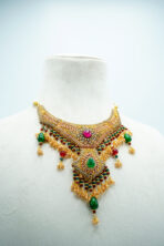 Royal Antique Gaani Set with Earrings - Emerald & Ruby Accents