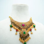 Royal Antique Gaani Set with Earrings - Emerald & Ruby Accents