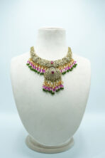 Imperial Multi-Color Festive Choker Set – Antique Gold-Plated with Ruby, Emerald, and Pearl Accents (6A) - Image 4