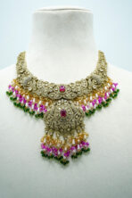 Imperial Multi-Color Festive Choker Set – Antique Gold-Plated with Ruby, Emerald, and Pearl Accents (6A)