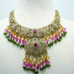 Imperial Multi-Color Festive Choker Set – Antique Gold-Plated with Ruby, Emerald, and Pearl Accents (6A)