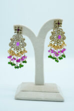 Imperial Multi-Color Festive Choker Set – Antique Gold-Plated with Ruby, Emerald, and Pearl Accents (6A) - Image 3