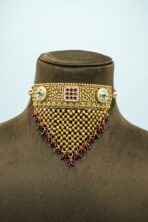 Royal Champagne Gold Kundan Choker Set | Traditional Shadi Wear Fashion Jewellery with Teardrop Accents (83B)