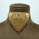 Royal Champagne Gold Kundan Choker Set | Traditional Shadi Wear Fashion Jewellery with Teardrop Accents (83B)