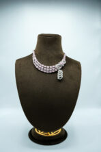 Ethereal Rose Pink Layered Necklace Set – Silver-Plated with Zirconia Accents and Pearl Jhumkas - Image 4