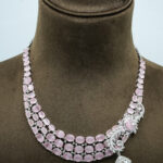 Ethereal Rose Pink Layered Necklace Set – Silver-Plated with Zirconia Accents and Pearl Jhumkas