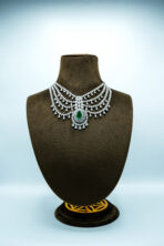 Majestic Emerald Teardrop & Zirconia Multi-Tier Garland Necklace Set – Rhodium Plated Luxury Fashion Jewellery - Image 4