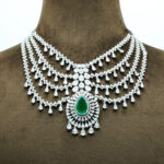 Majestic Emerald Teardrop & Zirconia Multi-Tier Garland Necklace Set – Rhodium Plated Luxury Fashion Jewellery