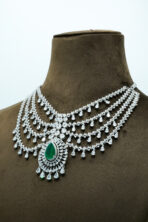 Majestic Emerald Teardrop & Zirconia Multi-Tier Garland Necklace Set – Rhodium Plated Luxury Fashion Jewellery - Image 2