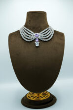 Royal Lavender Quartz & Crystal Droplet Choker Set – Five-Tiered Rhodium Plated Statement Jewellery (6C) - Image 2