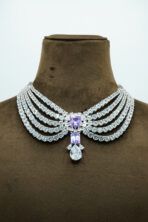 Royal Lavender Quartz & Crystal Droplet Choker Set – Five-Tiered Rhodium Plated Statement Jewellery (6C)