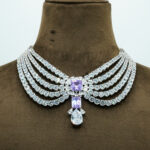 Royal Lavender Quartz & Crystal Droplet Choker Set – Five-Tiered Rhodium Plated Statement Jewellery (6C)