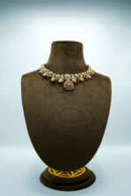 Elegant Floral Ruby & Zirconia Necklace Set – Contemporary Gold-Plated Fashion Jewellery with Pear-Cut Accents - Image 2