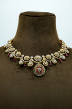 Elegant Floral Ruby & Zirconia Necklace Set – Contemporary Gold-Plated Fashion Jewellery with Pear-Cut Accents