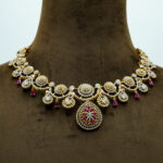 Elegant Floral Ruby & Zirconia Necklace Set – Contemporary Gold-Plated Fashion Jewellery with Pear-Cut Accents