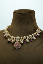 Elegant Floral Ruby & Zirconia Necklace Set – Contemporary Gold-Plated Fashion Jewellery with Pear-Cut Accents - Image 4