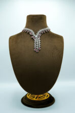 V-Contour Ruby Red & Zirconia Statement Lariat Set – Rhodium Plated Luxury Fashion Jewellery - Image 4