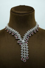 V-Contour Ruby Red & Zirconia Statement Lariat Set – Rhodium Plated Luxury Fashion Jewellery - Image 2