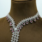 V-Contour Ruby Red & Zirconia Statement Lariat Set – Rhodium Plated Luxury Fashion Jewellery