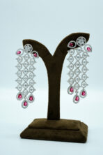 V-Contour Ruby Red & Zirconia Statement Lariat Set – Rhodium Plated Luxury Fashion Jewellery - Image 3