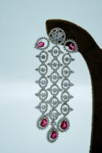 V-Contour Ruby Red & Zirconia Statement Lariat Set – Rhodium Plated Luxury Fashion Jewellery - Image 5