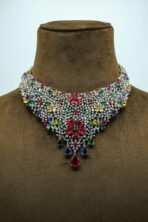 Radiant Garden Multi-Gemstone Floral Statement Necklace & Chandelier Earring Set (108B)