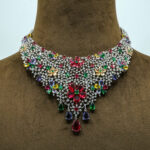 Radiant Garden Multi-Gemstone Floral Statement Necklace & Chandelier Earring Set (108B)