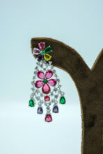 Radiant Garden Multi-Gemstone Floral Statement Necklace & Chandelier Earring Set (108B) - Image 5