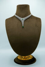 Radiant Emerald 'Phoenix Wing' Zirconia Set – Rhodium Plated V-Contour Statement Jewellery - Image 2