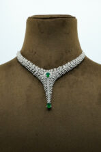 Radiant Emerald 'Phoenix Wing' Zirconia Set – Rhodium Plated V-Contour Statement Jewellery
