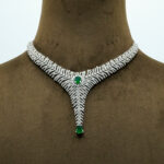 Radiant Emerald 'Phoenix Wing' Zirconia Set – Rhodium Plated V-Contour Statement Jewellery