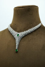 Radiant Emerald 'Phoenix Wing' Zirconia Set – Rhodium Plated V-Contour Statement Jewellery - Image 4