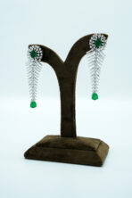 Radiant Emerald 'Phoenix Wing' Zirconia Set – Rhodium Plated V-Contour Statement Jewellery - Image 3