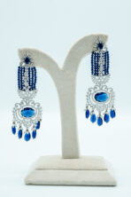 Majestic Silver-Tone Sapphire Blue Crystal Choker | Modern High-Fashion Diamond & Sapphire Look Necklace Set (25C) - Image 4