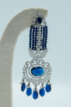 Majestic Silver-Tone Sapphire Blue Crystal Choker | Modern High-Fashion Diamond & Sapphire Look Necklace Set (25C) - Image 5