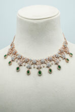 Royal Emerald Green & Zirconia Statement Choker Set – Rhodium Plated Luxury Bridal Fashion Jewellery