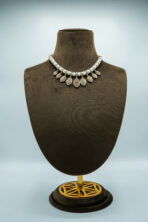 Elegant Two-Tone Floral Lattice Pearl Set | Shimmering CZ Crystal Fashion Necklace & Earrings (43C) - Image 2