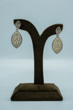 Elegant Two-Tone Floral Lattice Pearl Set | Shimmering CZ Crystal Fashion Necklace & Earrings (43C) - Image 3