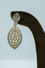 Elegant Two-Tone Floral Lattice Pearl Set | Shimmering CZ Crystal Fashion Necklace & Earrings (43C) - Image 4