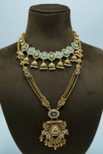 Antique Gold & Turquoise Floral Heritage Layered Set with Maang Tikka (17B)
