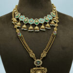 Antique Gold & Turquoise Floral Heritage Layered Set with Maang Tikka (17B)