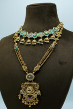 Antique Gold & Turquoise Floral Heritage Layered Set with Maang Tikka (17B) - Image 2