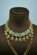 Antique Gold & Turquoise Floral Heritage Layered Set with Maang Tikka (17B) - Image 5
