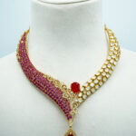 Modern Dual-Tone Ruby & Crystal Fusion Necklace Set | Asymmetric Red-Carpet Fashion Jewellery with Teardrop Drops (60C)